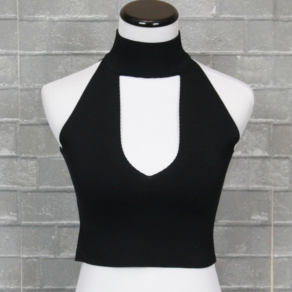 Oliveacous Choker Cutout Black Crop Top - Picture 2 of 8